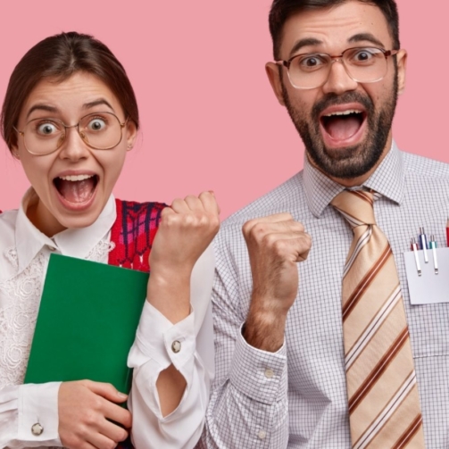 overjoyed-clumsy-woman-man-nerds-clench-fists-celebrate-finishing-preparing-seminar-wear-spectacles-elegant-old-clothes-carry-textbook-1600x900